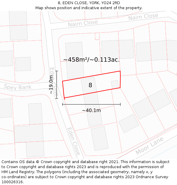 8, EDEN CLOSE, YORK, YO24 2RD: Plot and title map