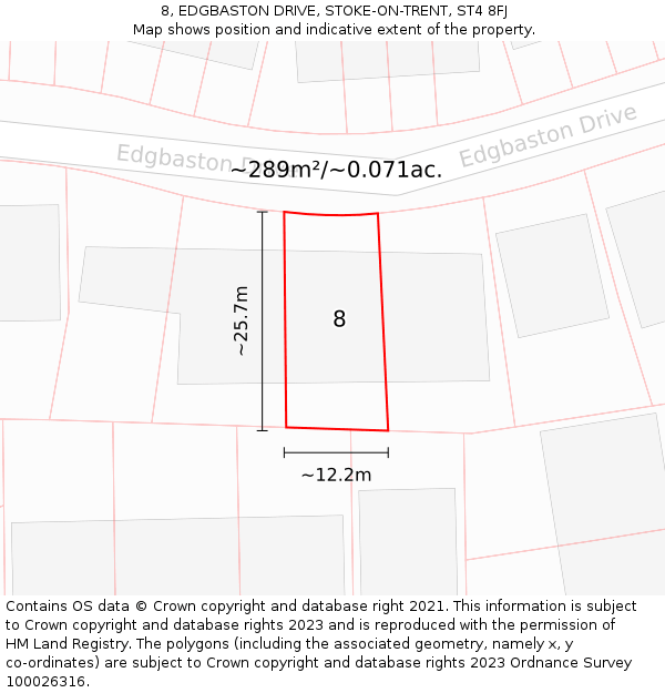 8, EDGBASTON DRIVE, STOKE-ON-TRENT, ST4 8FJ: Plot and title map