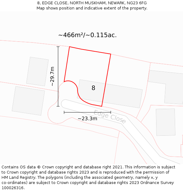 8, EDGE CLOSE, NORTH MUSKHAM, NEWARK, NG23 6FG: Plot and title map