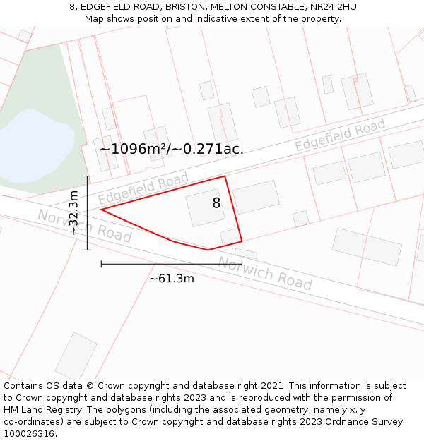 8, EDGEFIELD ROAD, BRISTON, MELTON CONSTABLE, NR24 2HU: Plot and title map