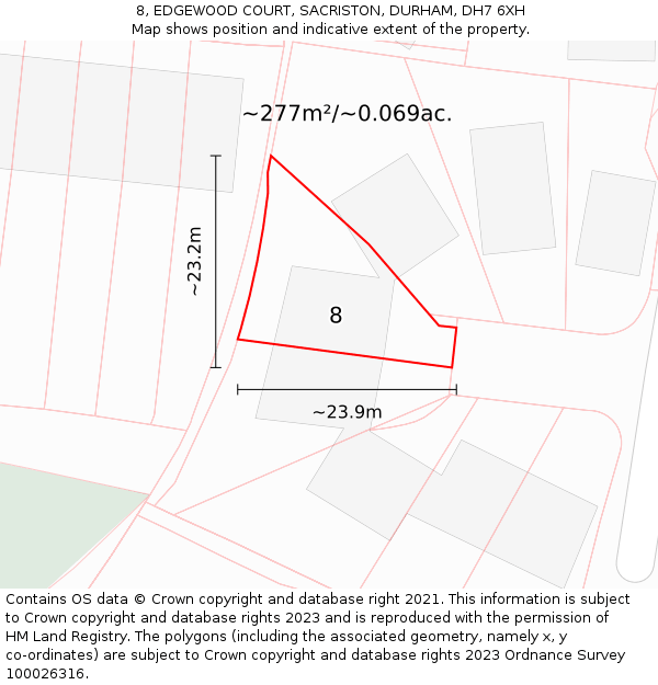 8, EDGEWOOD COURT, SACRISTON, DURHAM, DH7 6XH: Plot and title map