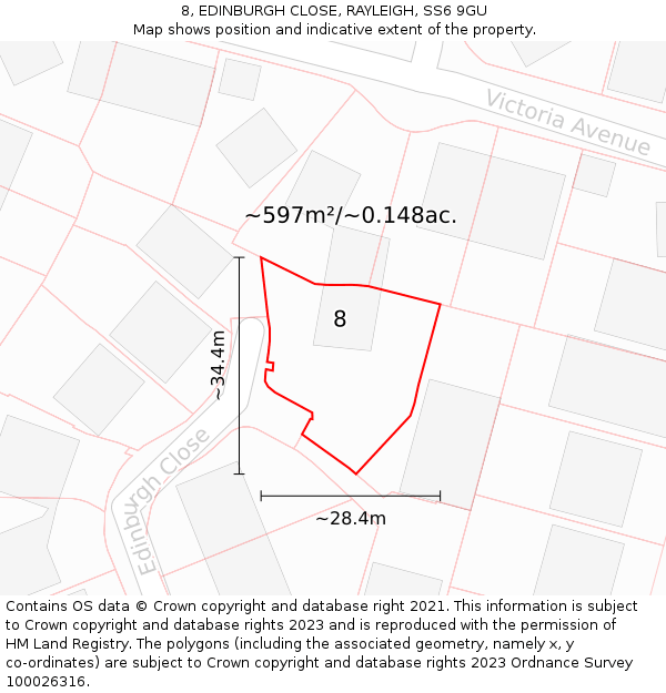 8, EDINBURGH CLOSE, RAYLEIGH, SS6 9GU: Plot and title map