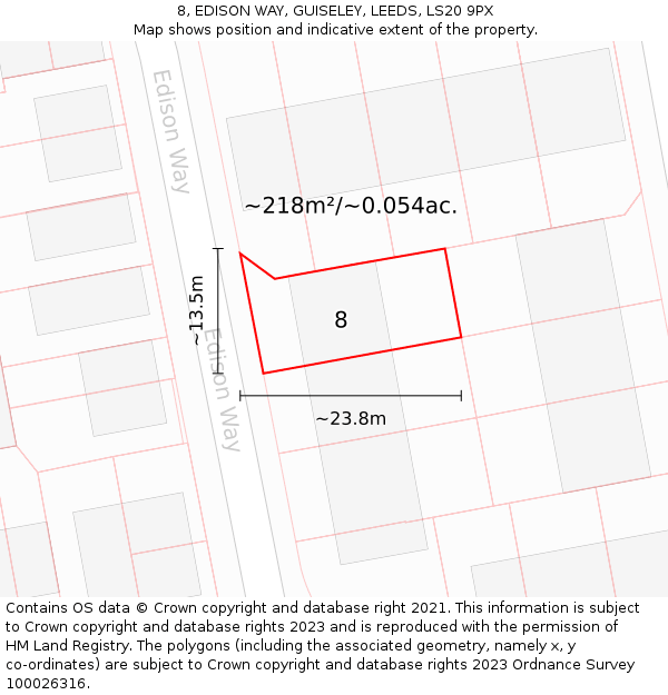 8, EDISON WAY, GUISELEY, LEEDS, LS20 9PX: Plot and title map