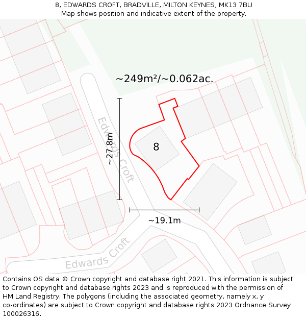 8, EDWARDS CROFT, BRADVILLE, MILTON KEYNES, MK13 7BU: Plot and title map