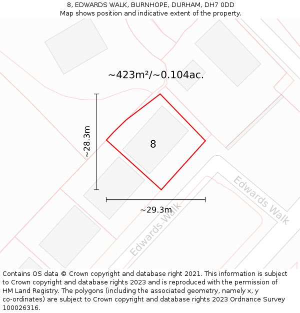 8, EDWARDS WALK, BURNHOPE, DURHAM, DH7 0DD: Plot and title map