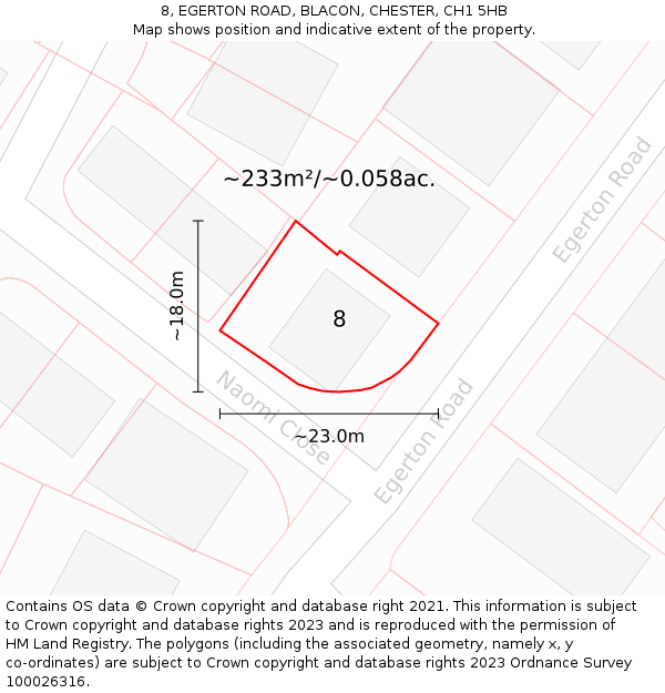 8, EGERTON ROAD, BLACON, CHESTER, CH1 5HB: Plot and title map