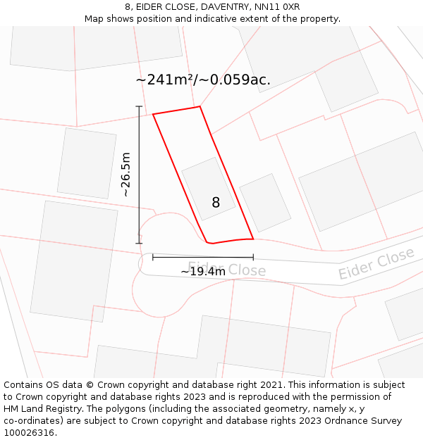 8, EIDER CLOSE, DAVENTRY, NN11 0XR: Plot and title map