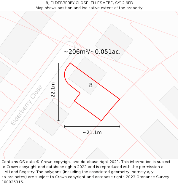 8, ELDERBERRY CLOSE, ELLESMERE, SY12 9FD: Plot and title map