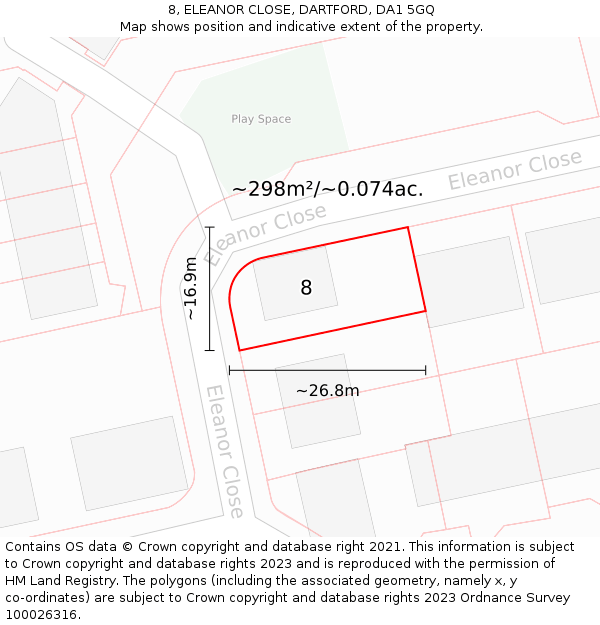 8, ELEANOR CLOSE, DARTFORD, DA1 5GQ: Plot and title map