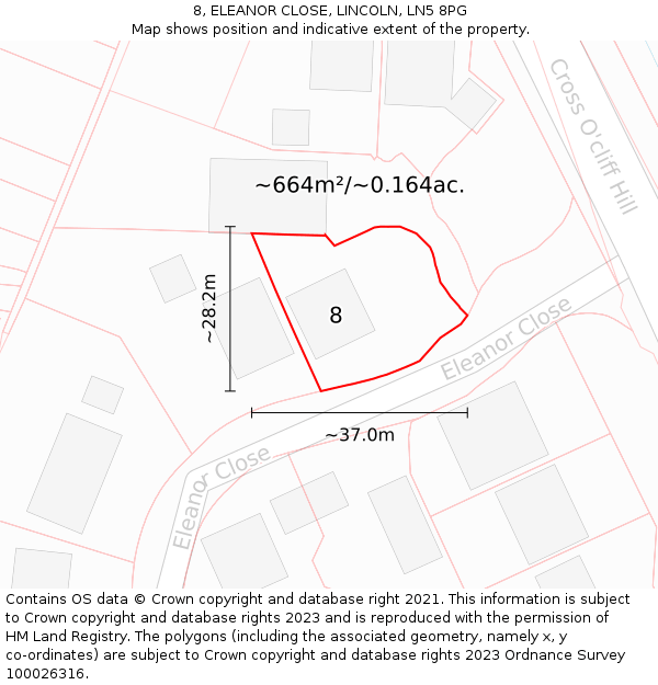 8, ELEANOR CLOSE, LINCOLN, LN5 8PG: Plot and title map