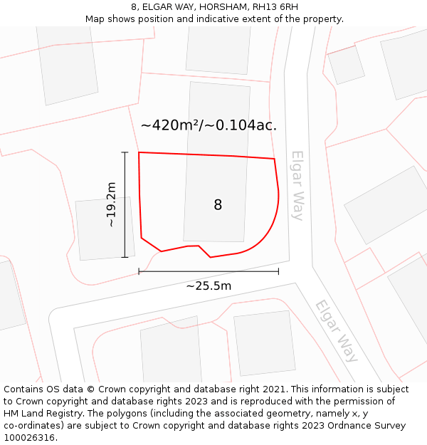 8, ELGAR WAY, HORSHAM, RH13 6RH: Plot and title map