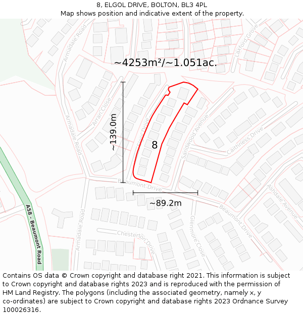 8, ELGOL DRIVE, BOLTON, BL3 4PL: Plot and title map