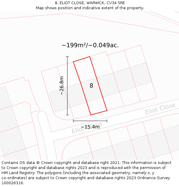 8, ELIOT CLOSE, WARWICK, CV34 5RE: Plot and title map