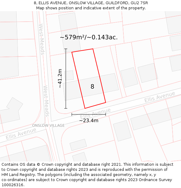 8, ELLIS AVENUE, ONSLOW VILLAGE, GUILDFORD, GU2 7SR: Plot and title map