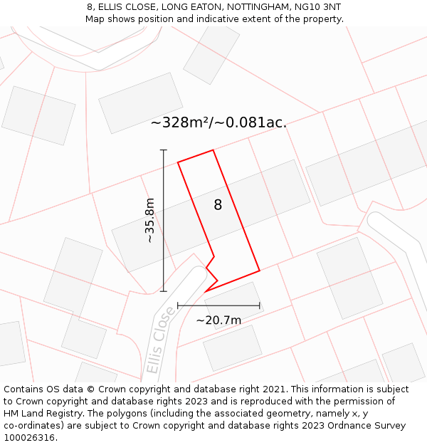 8, ELLIS CLOSE, LONG EATON, NOTTINGHAM, NG10 3NT: Plot and title map