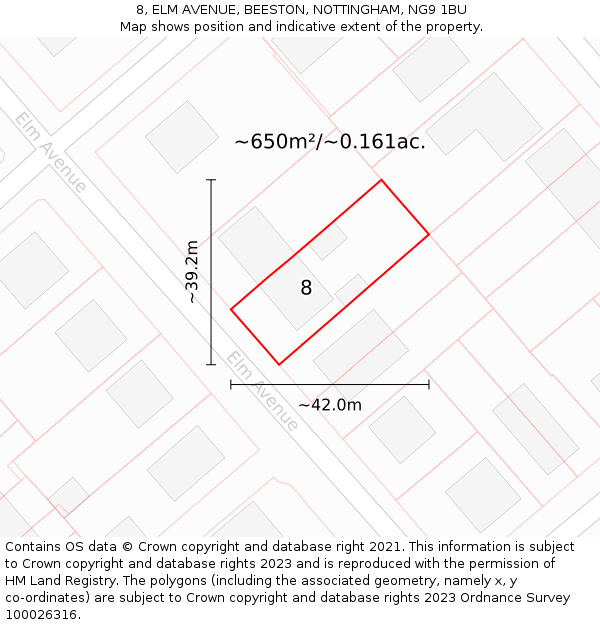 8, ELM AVENUE, BEESTON, NOTTINGHAM, NG9 1BU: Plot and title map