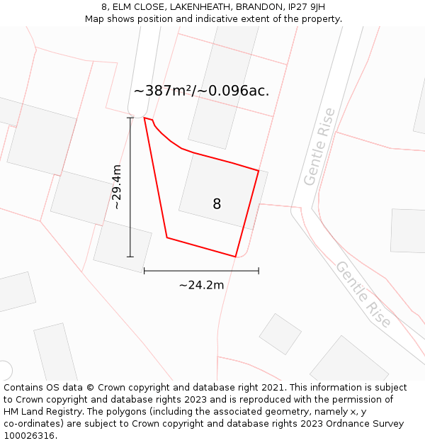 8, ELM CLOSE, LAKENHEATH, BRANDON, IP27 9JH: Plot and title map