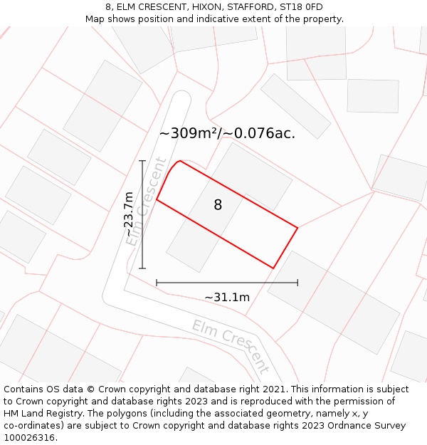 8, ELM CRESCENT, HIXON, STAFFORD, ST18 0FD: Plot and title map