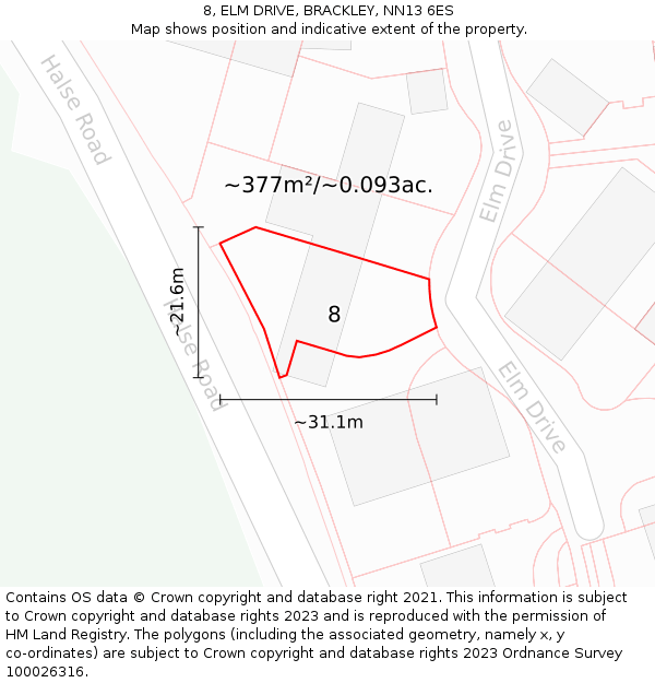 8, ELM DRIVE, BRACKLEY, NN13 6ES: Plot and title map