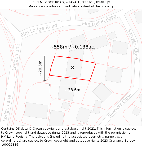8, ELM LODGE ROAD, WRAXALL, BRISTOL, BS48 1JG: Plot and title map
