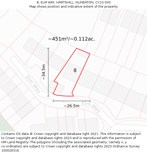 8, ELM WAY, HARTSHILL, NUNEATON, CV10 0XS: Plot and title map