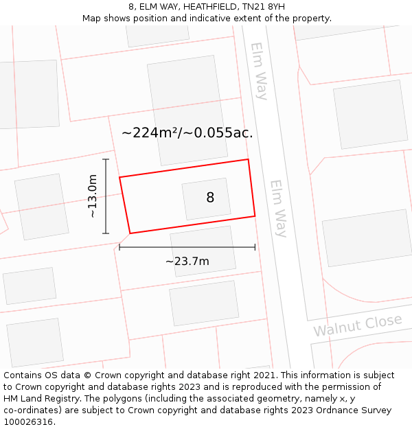 8, ELM WAY, HEATHFIELD, TN21 8YH: Plot and title map