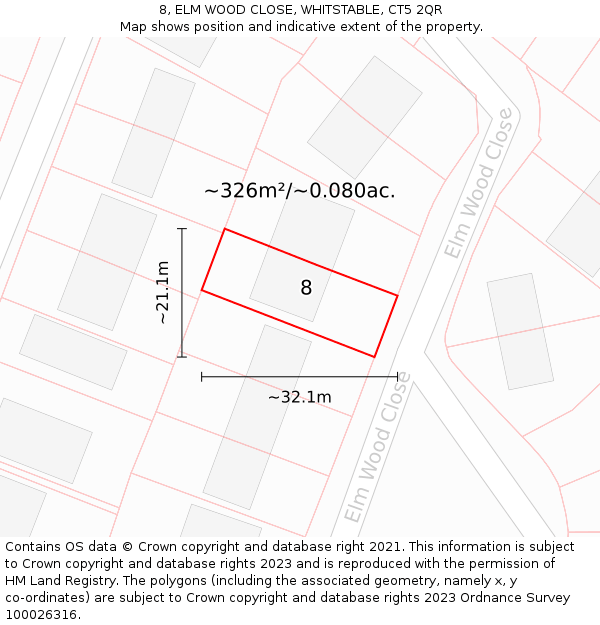 8, ELM WOOD CLOSE, WHITSTABLE, CT5 2QR: Plot and title map