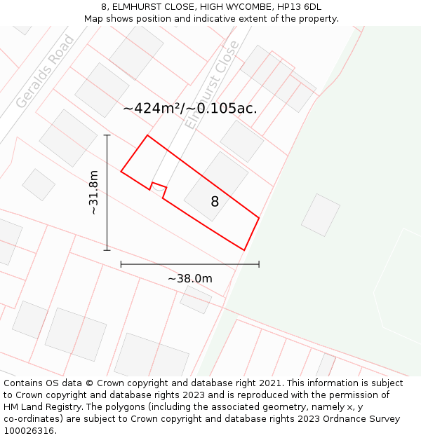8, ELMHURST CLOSE, HIGH WYCOMBE, HP13 6DL: Plot and title map