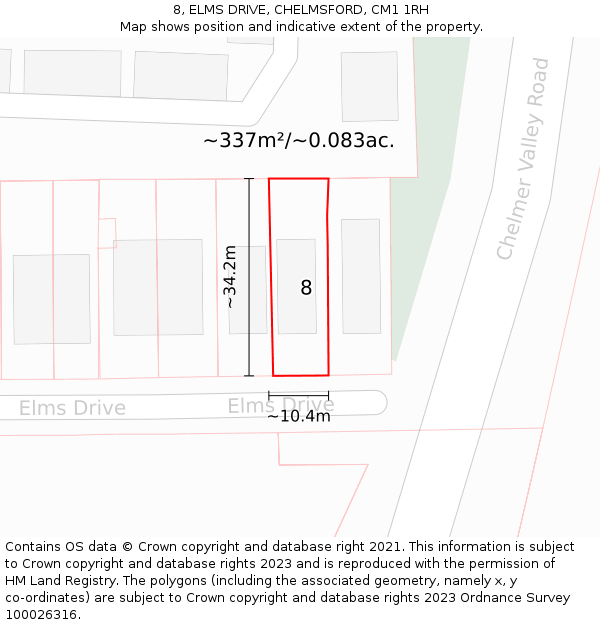 8, ELMS DRIVE, CHELMSFORD, CM1 1RH: Plot and title map