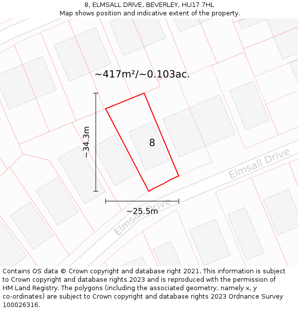 8, ELMSALL DRIVE, BEVERLEY, HU17 7HL: Plot and title map