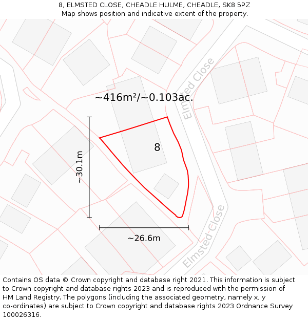 8, ELMSTED CLOSE, CHEADLE HULME, CHEADLE, SK8 5PZ: Plot and title map