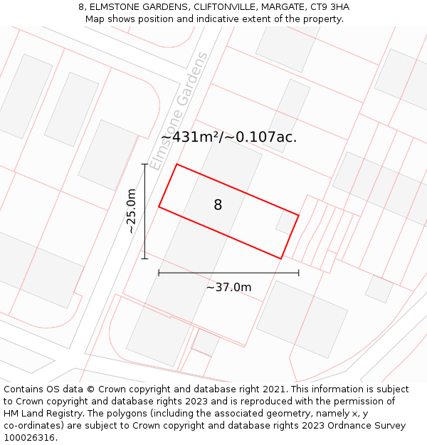 8, ELMSTONE GARDENS, CLIFTONVILLE, MARGATE, CT9 3HA: Plot and title map