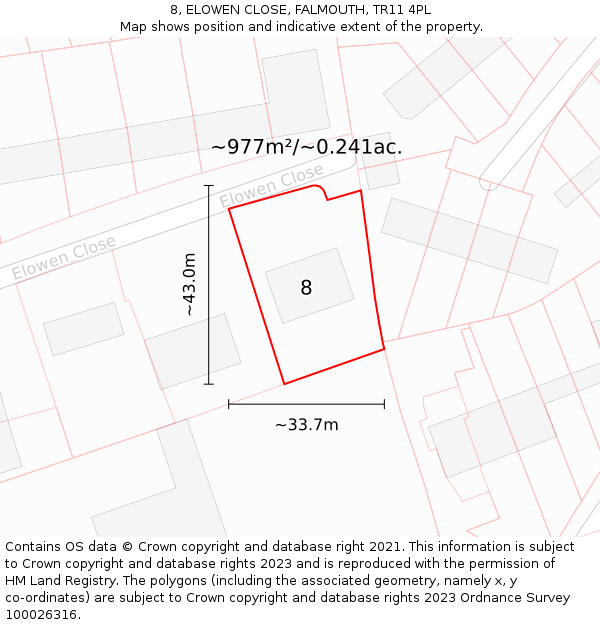 8, ELOWEN CLOSE, FALMOUTH, TR11 4PL: Plot and title map