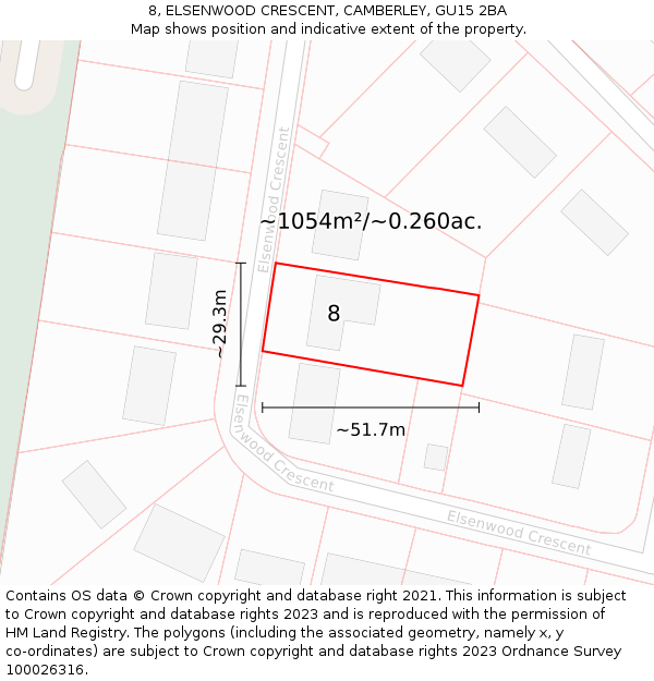 8, ELSENWOOD CRESCENT, CAMBERLEY, GU15 2BA: Plot and title map