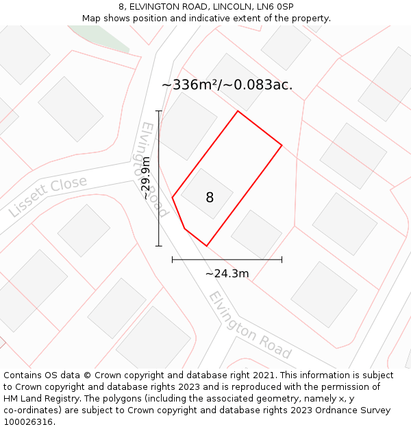 8, ELVINGTON ROAD, LINCOLN, LN6 0SP: Plot and title map