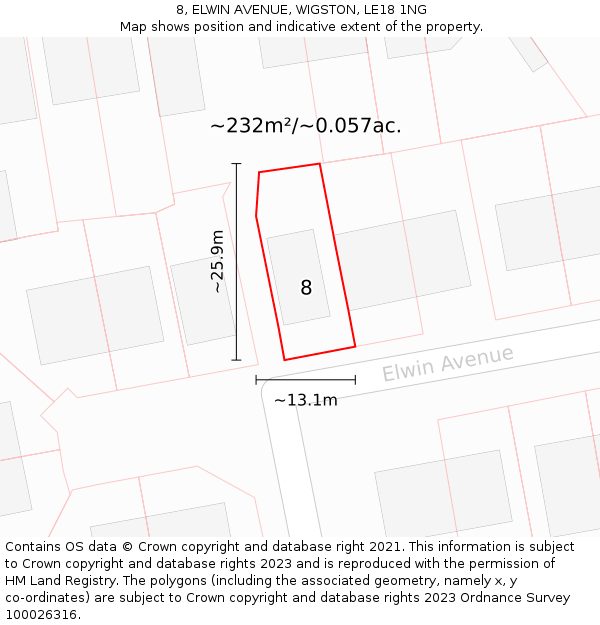 8, ELWIN AVENUE, WIGSTON, LE18 1NG: Plot and title map