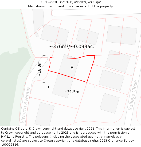 8, ELWORTH AVENUE, WIDNES, WA8 9JW: Plot and title map