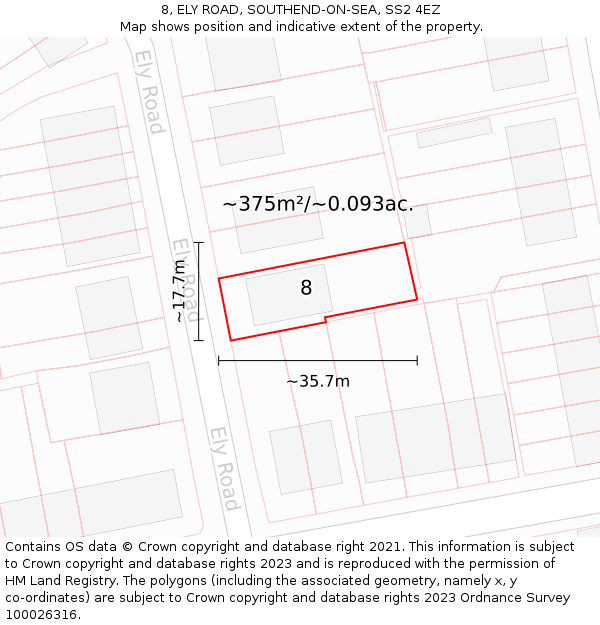 8, ELY ROAD, SOUTHEND-ON-SEA, SS2 4EZ: Plot and title map