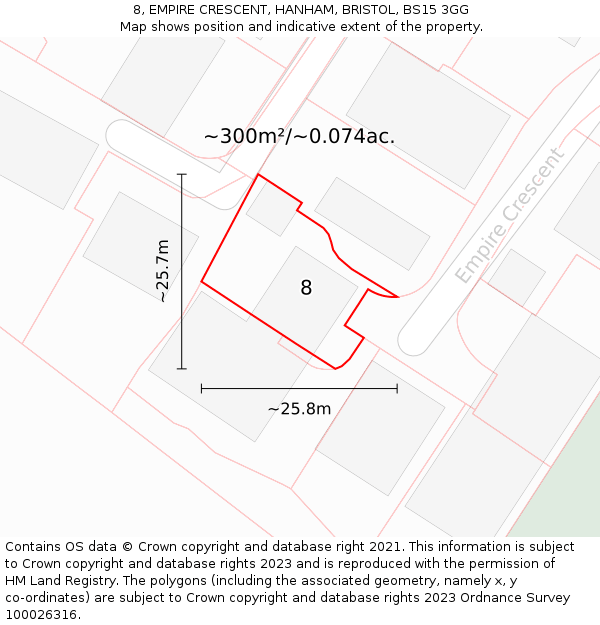 8, EMPIRE CRESCENT, HANHAM, BRISTOL, BS15 3GG: Plot and title map