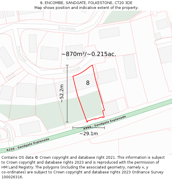 8, ENCOMBE, SANDGATE, FOLKESTONE, CT20 3DE: Plot and title map