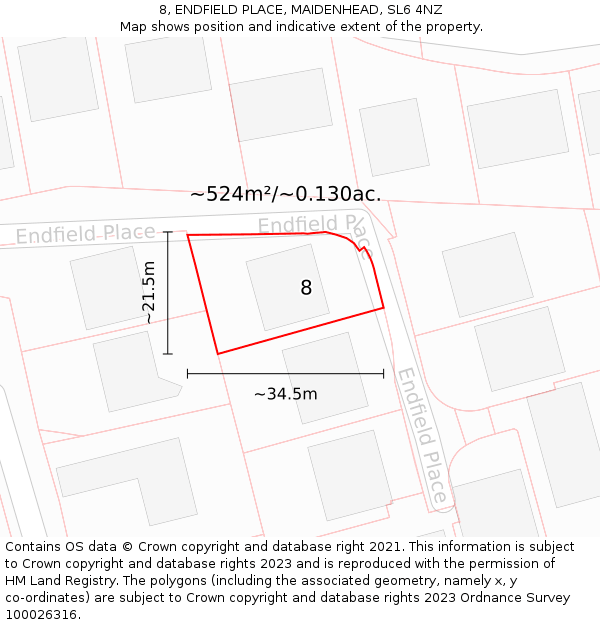 8, ENDFIELD PLACE, MAIDENHEAD, SL6 4NZ: Plot and title map