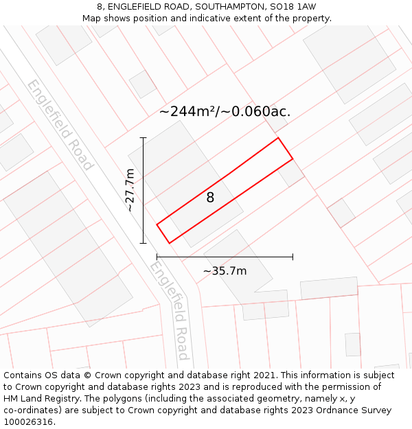 8, ENGLEFIELD ROAD, SOUTHAMPTON, SO18 1AW: Plot and title map