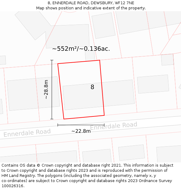 8, ENNERDALE ROAD, DEWSBURY, WF12 7NE: Plot and title map