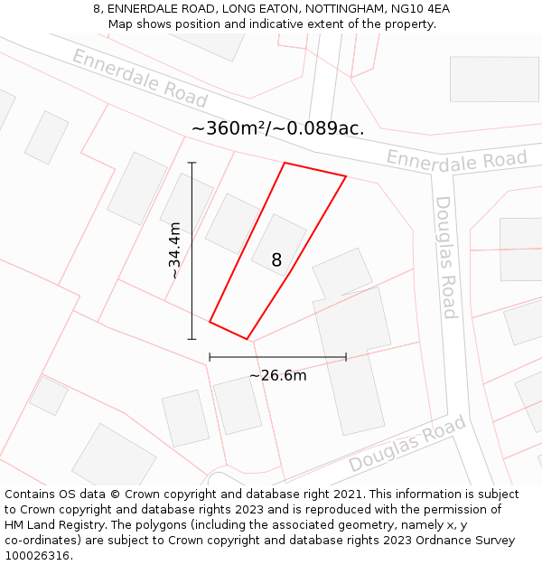 8, ENNERDALE ROAD, LONG EATON, NOTTINGHAM, NG10 4EA: Plot and title map