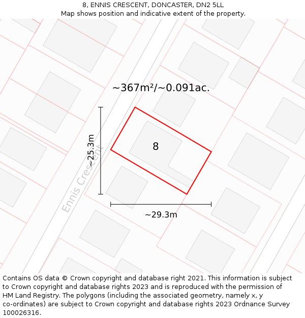 8, ENNIS CRESCENT, DONCASTER, DN2 5LL: Plot and title map