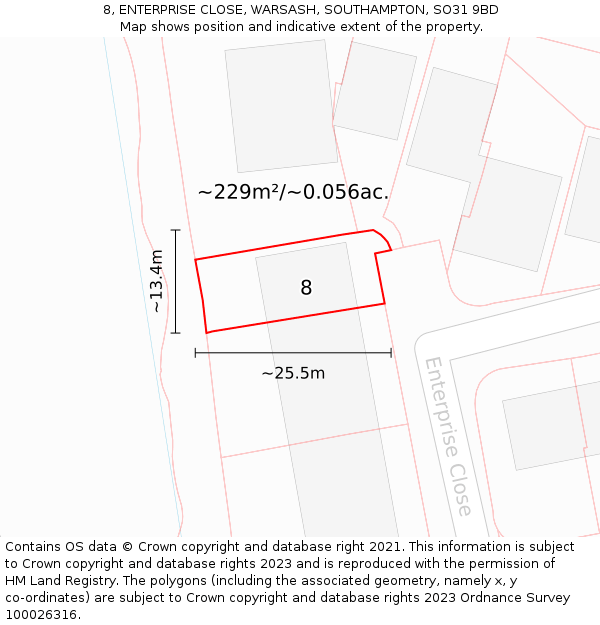 8, ENTERPRISE CLOSE, WARSASH, SOUTHAMPTON, SO31 9BD: Plot and title map