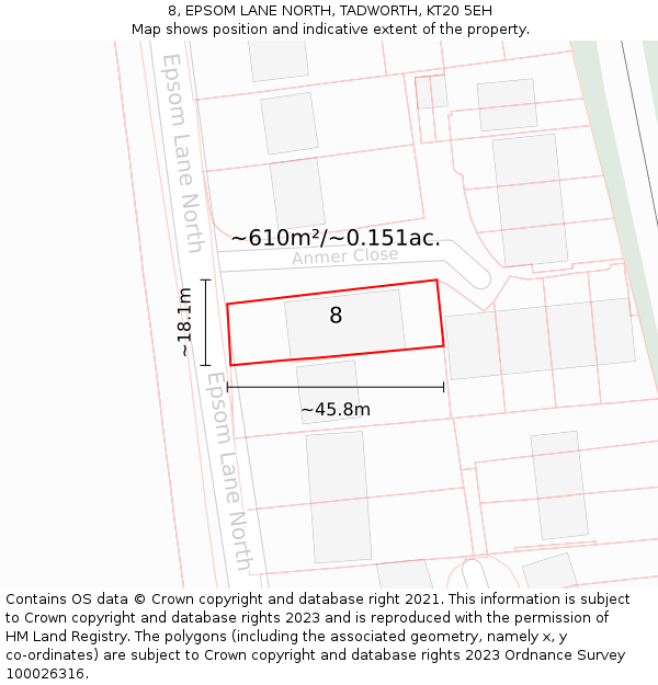 8, EPSOM LANE NORTH, TADWORTH, KT20 5EH: Plot and title map