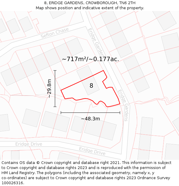 8, ERIDGE GARDENS, CROWBOROUGH, TN6 2TH: Plot and title map
