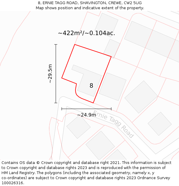 8, ERNIE TAGG ROAD, SHAVINGTON, CREWE, CW2 5UG: Plot and title map