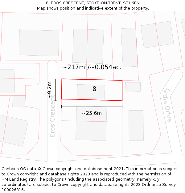 8, EROS CRESCENT, STOKE-ON-TRENT, ST1 6RN: Plot and title map